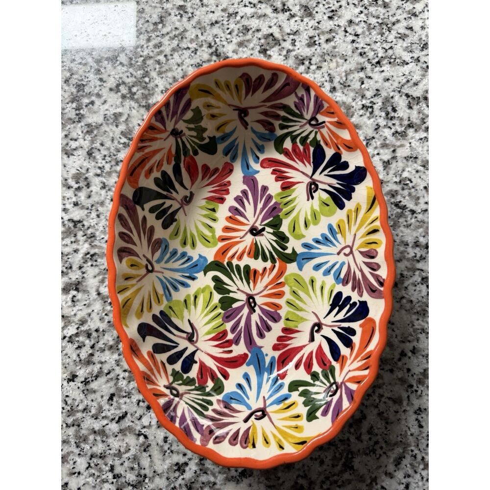 Alba Mexico Pottery Hand painted Oval Bowl